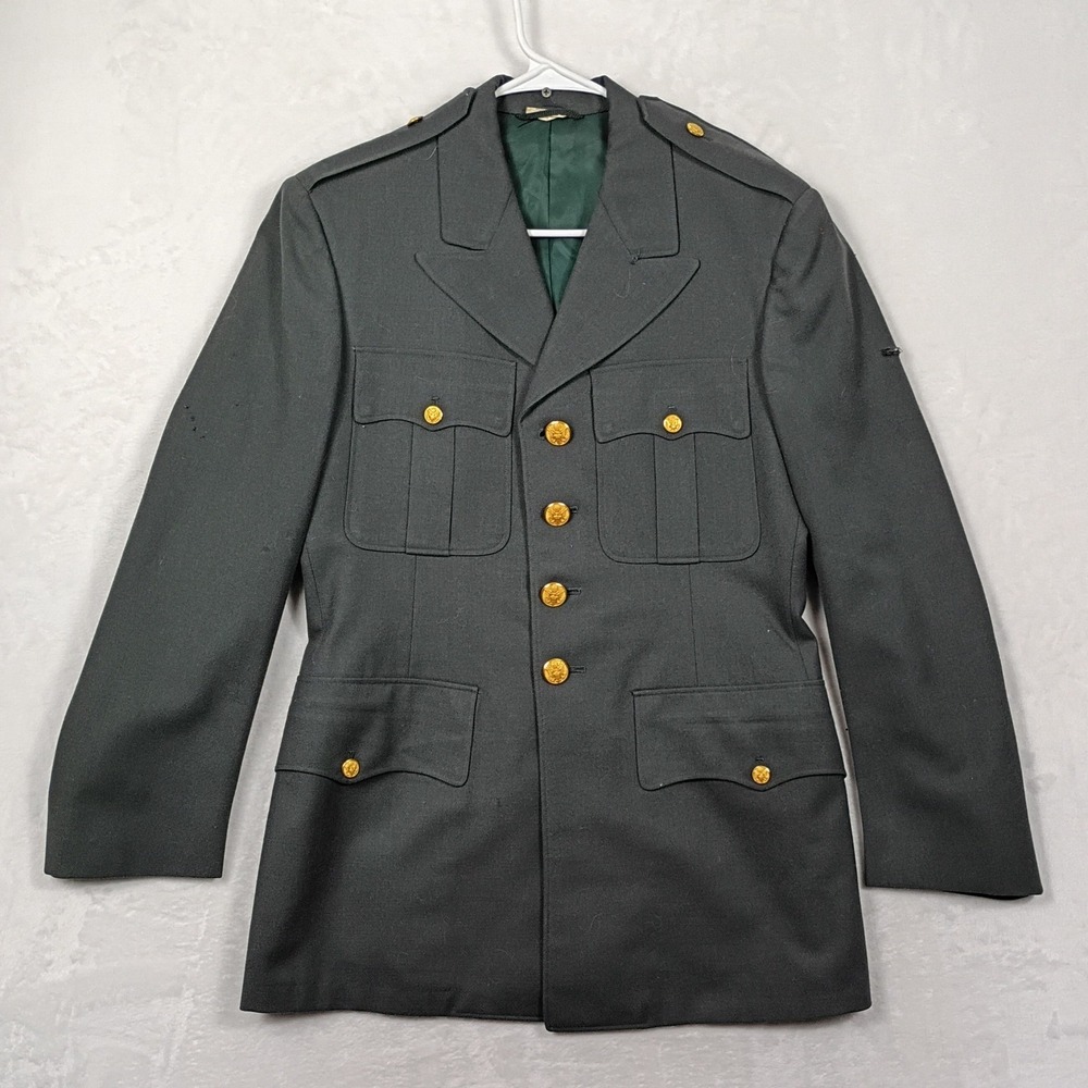 Military Dress Coat Mens 38R‎ Green Wool Gold Buttons Utility Gorpcore Work Wear